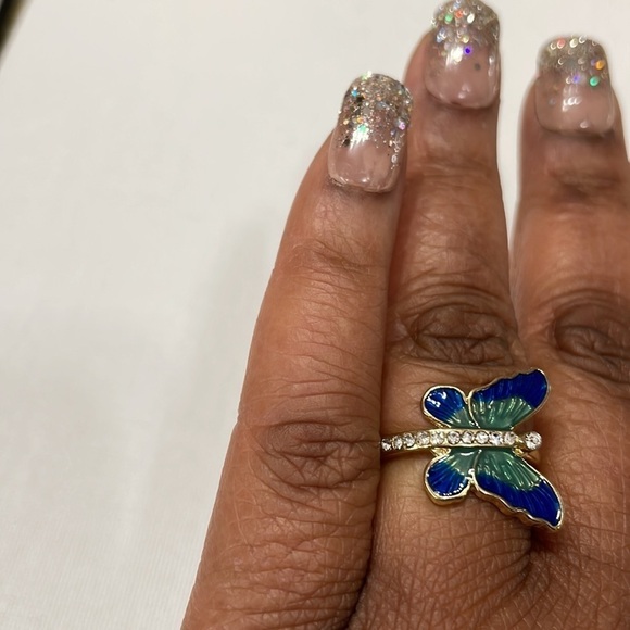 Butterfly Enamel Rhinestone Gold Ring - Picture 6 of 13
